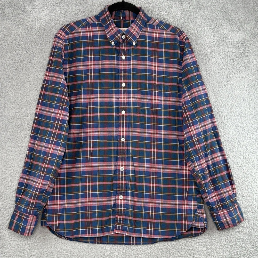 Brooks Brothers Red Fleece Men's Size M Plaid Casual Button Down Shirt L Blue